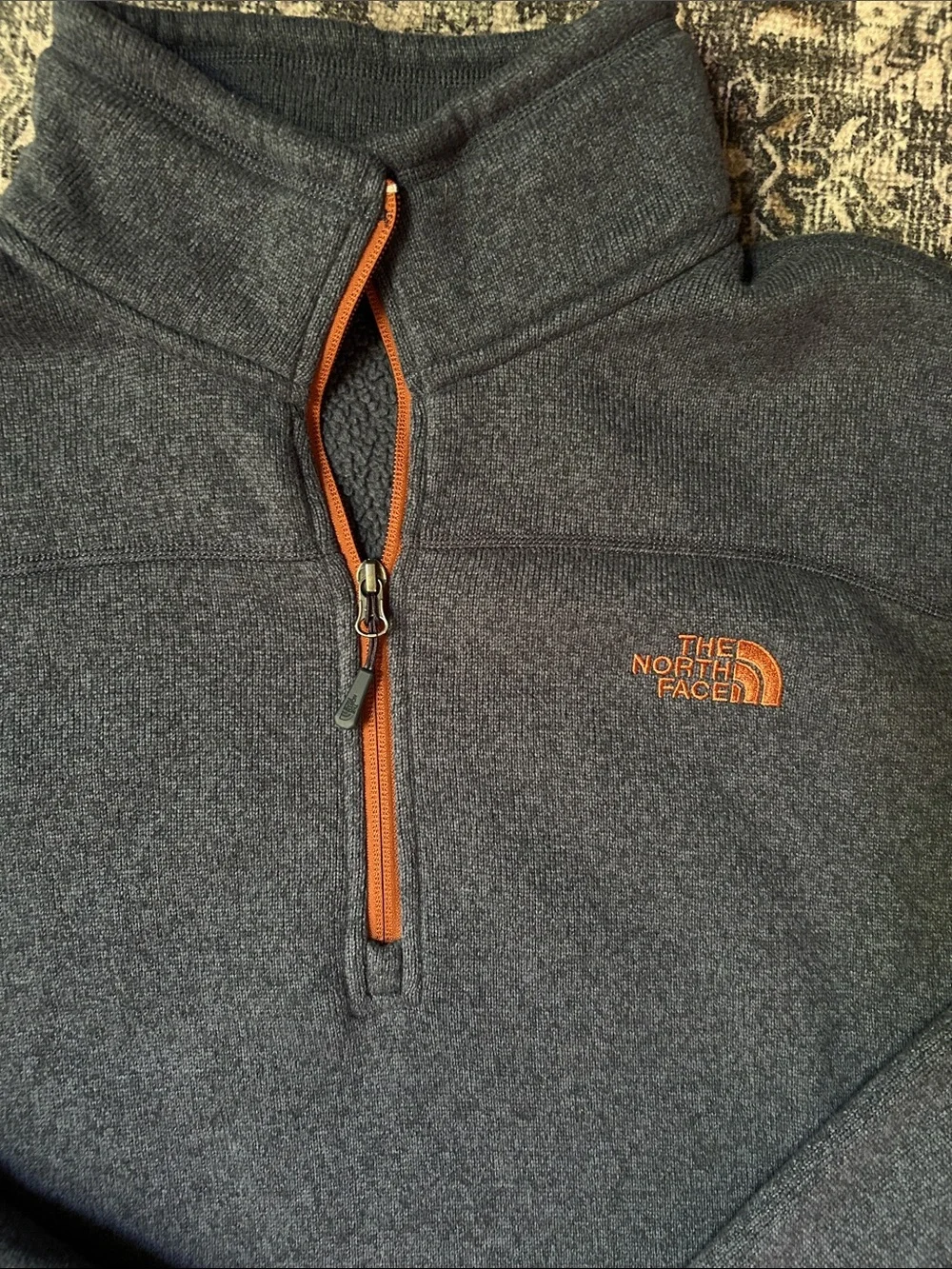 The North Face Navy Blie Fleece Quarter-Zip with Orange Accents